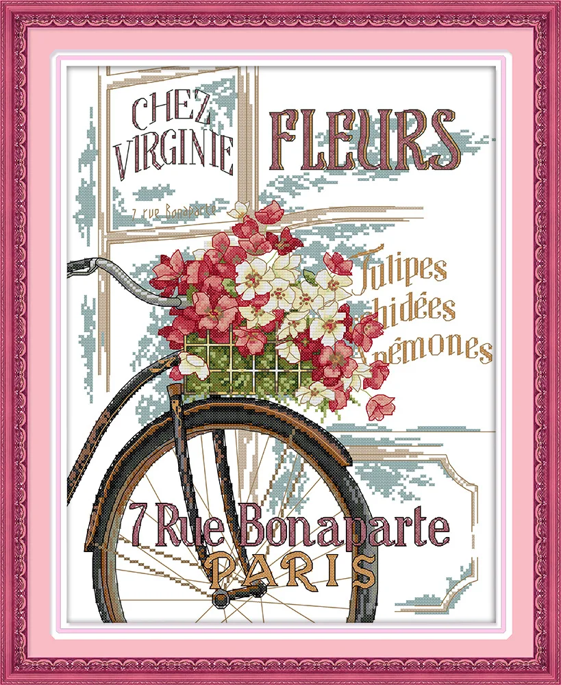 

Flowers and bicycle DMC Counted Chinese Cross Stitch Kits printed Cross-stitch set Embroidery Needlework