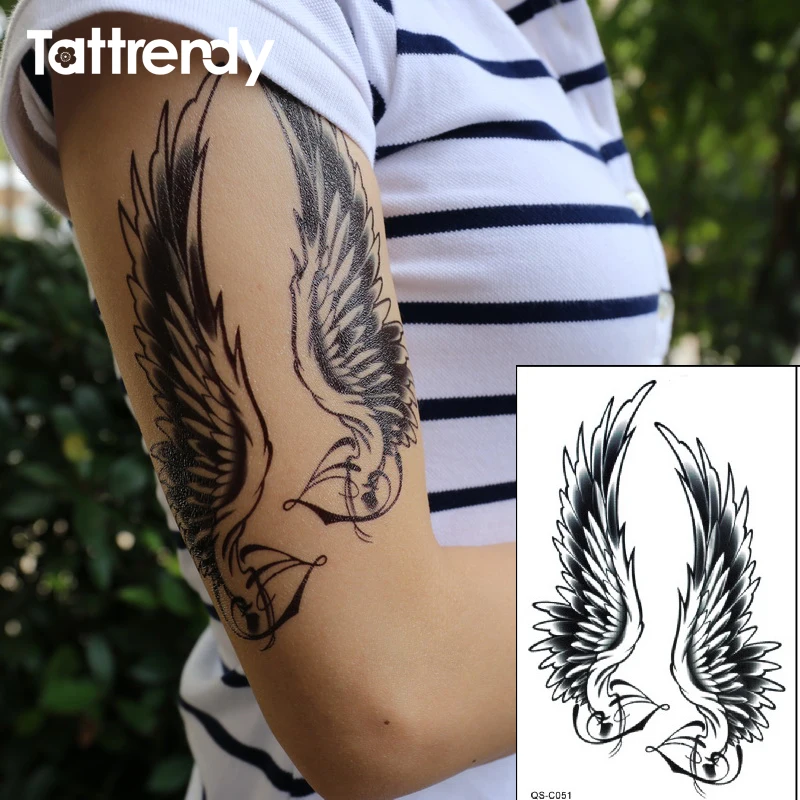09 36 De Réductionflash Noir Tatouage étanche Femmes Sexy épaule Bras Ange Ailes Faux Tatouages Temporaires Autocollants Pour Hommes Sur La