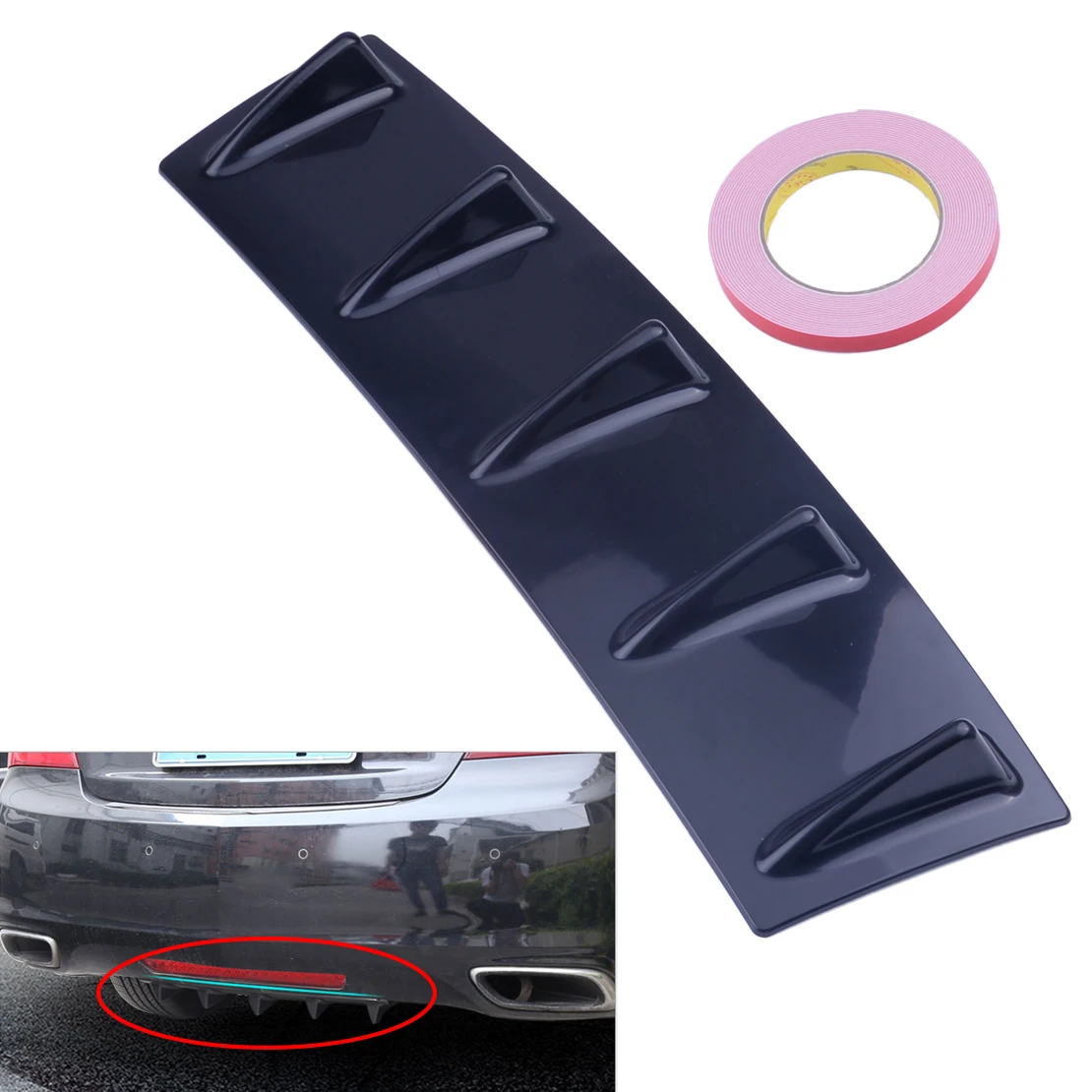 

CITALL 23"x6" Universal ABS Lower Car Rear Body Bumper Lip Diffuser Shark 5 Fin Spoiler Kit with adhesive tape