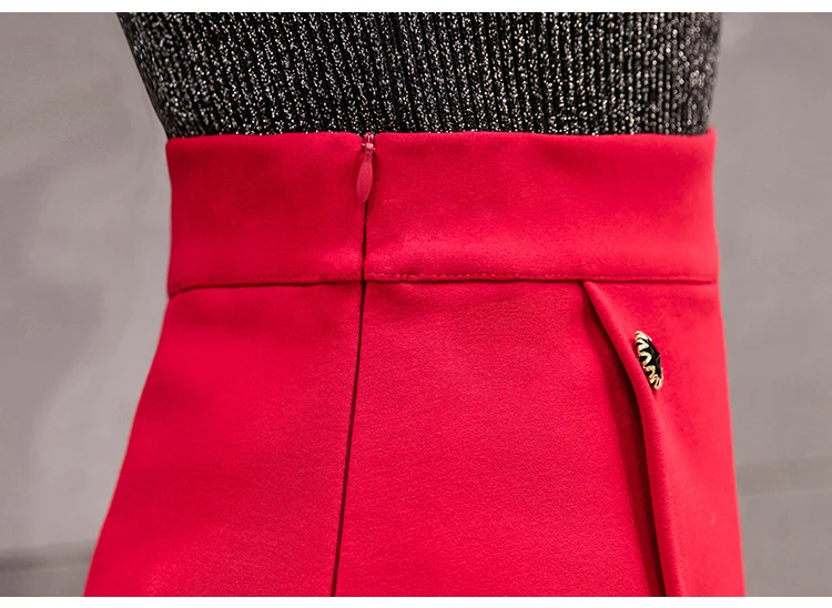 Плюс размеры 5XL трапециевидной формы разделение для женщин юбка Новинка 2019 года внешние кнопки Высокая талия миди юбки S красные, черны