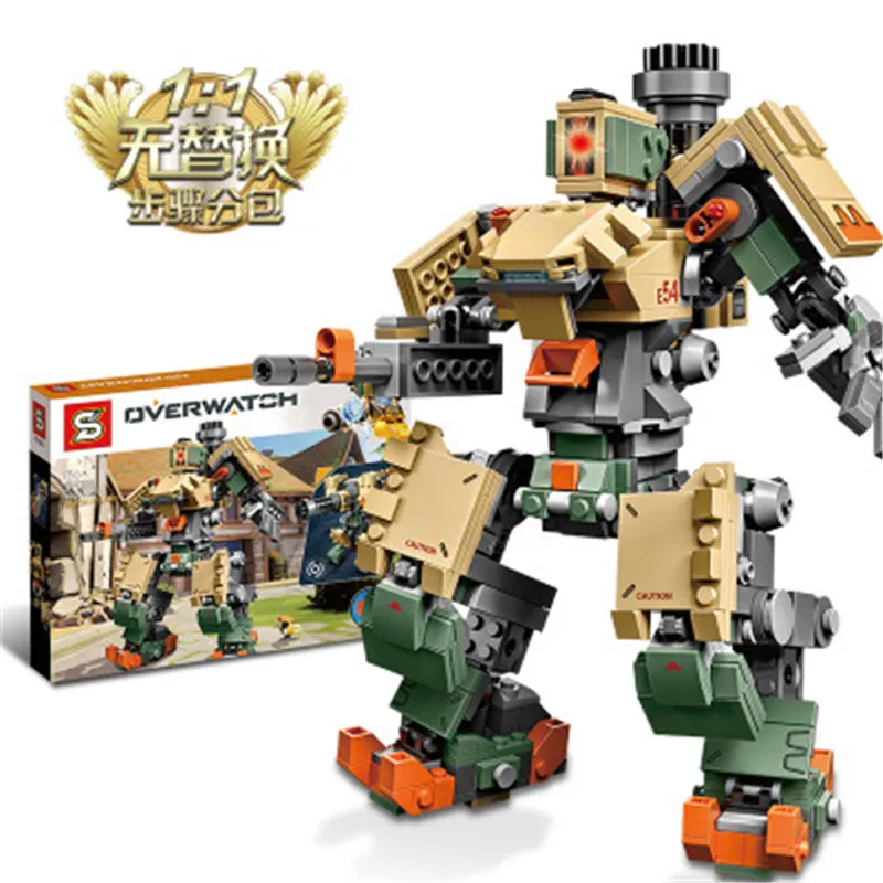 Skup Nowe kompatybilne Legoinglys Overwatching S1300 gry Bastion Mecha zestaw klocki dla dzieci prezenty dla dzieci cegły zabawki