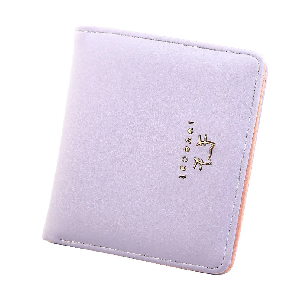 Purple Mini Thin Folded Women Short Wallet Cute Animal Pattern Coin Purse Card Holder Bag Fashion New Woman Wallets Carteira Feminina - Цвет: Purple
