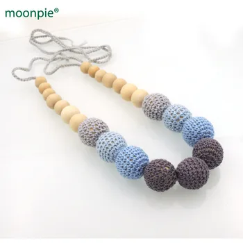 

Pastel Grey pale blue crochet beads Nursing Necklace baby gift teether teething necklace NW1977