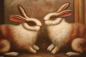 

Magnificent Bunnies 36x24in# hand painted Oil painting on Canvas #free shipping
