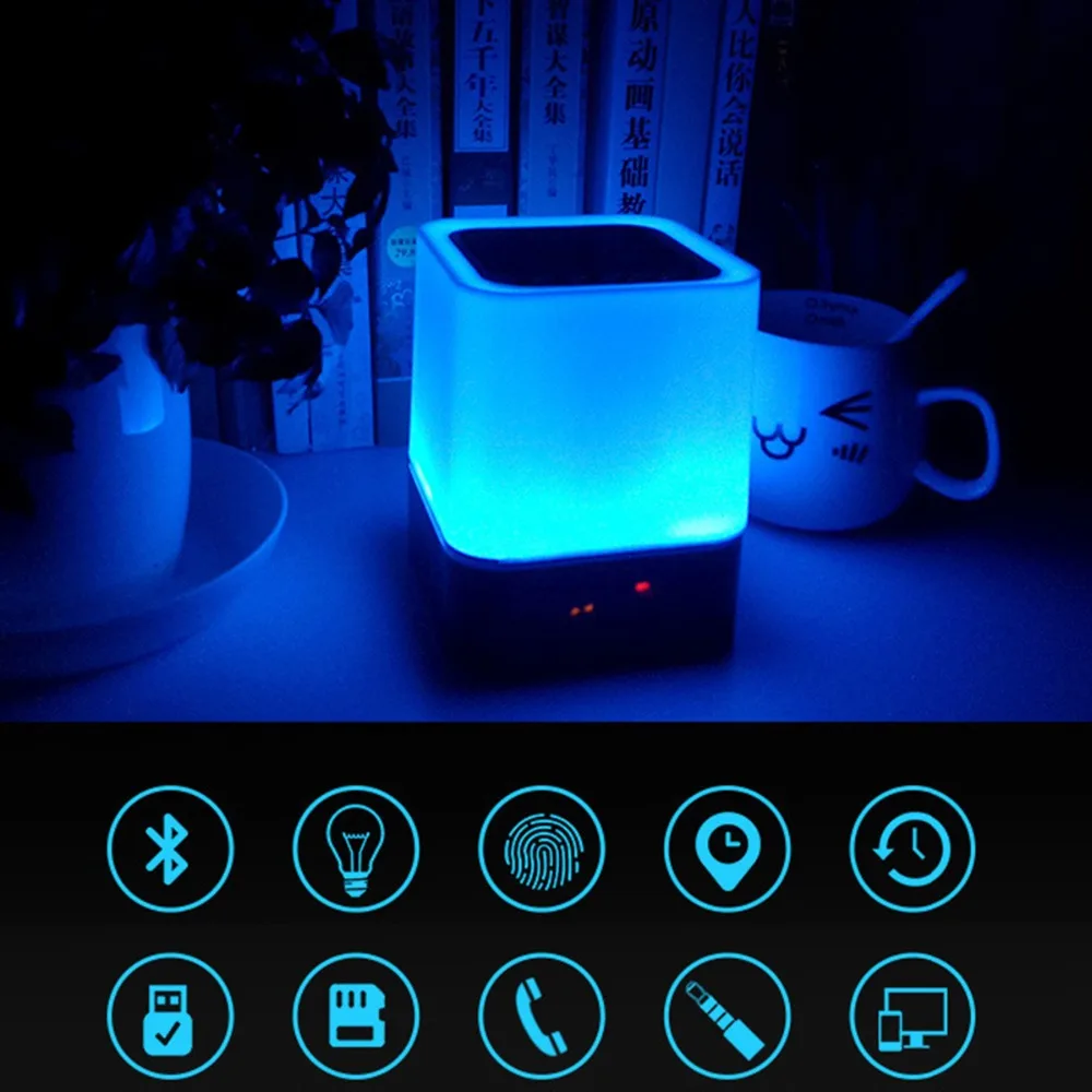 SOONHUA портативный светодиодный Bluetooth HIFI динамик смарт-будильник сенсорный динамик Поддержка TF карты с 7 цветов ночник настольная лампа