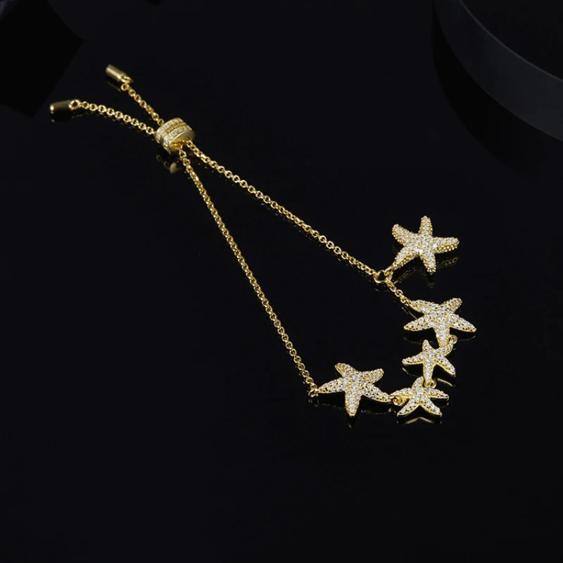 

Five-star Golden Yellow Starfish Bracelet S925 Sterling Silver Inlaid Zircon Jewelry Fits Monaco Jewelry with Gifts