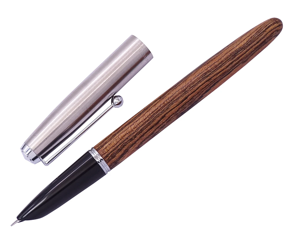 Ручка перьевая Jinhao деревянная с текстурой тигра и колпачком из нержавеющей стали