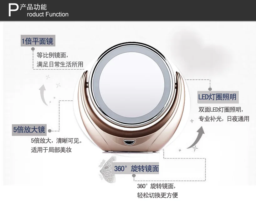 Макияж зеркало 5x увеличительное Double Side с 10 светодиодных лампочек для косметических и Уход за кожей свет зеркало моды
