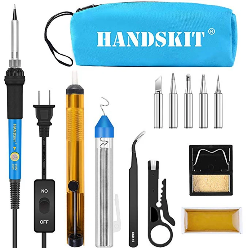 soldering iron electronic kit 60W adjustable temperature welding tool 5 pieces tip solder | Инструменты