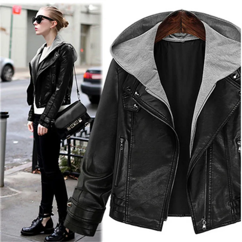 2018 Autumn Jacket Women Leather Hoodies Plus Size Winter