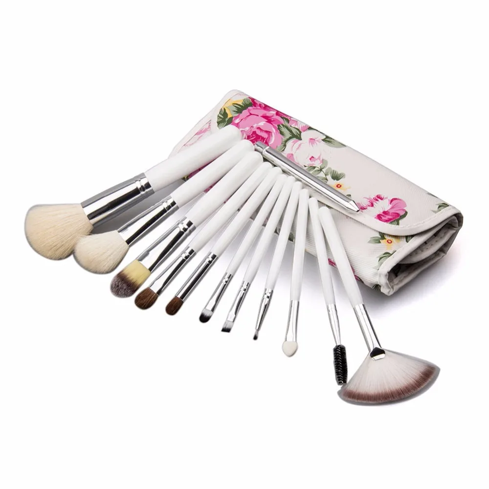 

12pcs White Handle Makeup Brush with Flower Bag Professional Soft Hair Foundation Blush Concealer Make Up Brushes Cosmetic Tools