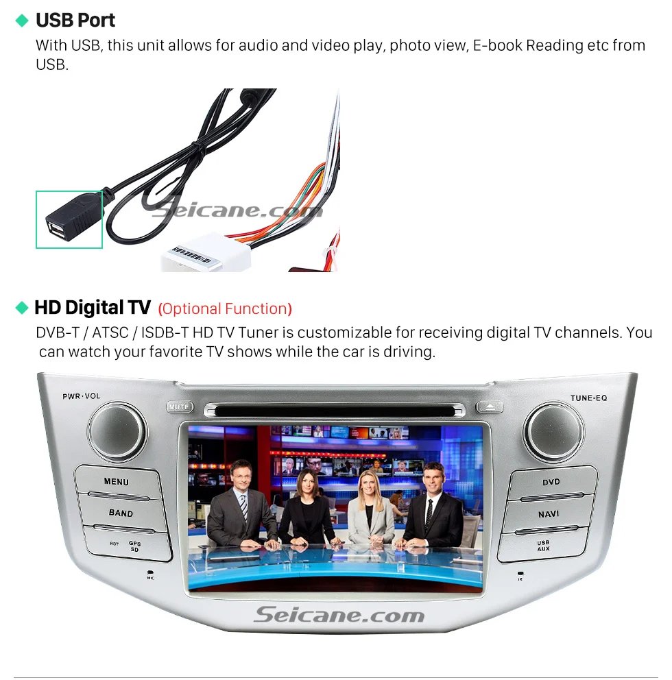 Cheap Seicane 2 din 7" Car DVD Player for 2003-2010 Lexus RX 300 330 350 400H GPS Navigation Bluetooth Support Radio Tuner TV 13