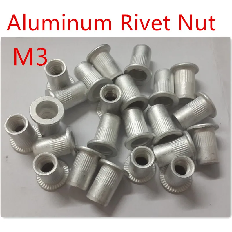 100pcs/lot M3 Threaded Flat Head Aluminum Rivet Nut Rivnutin Nuts from