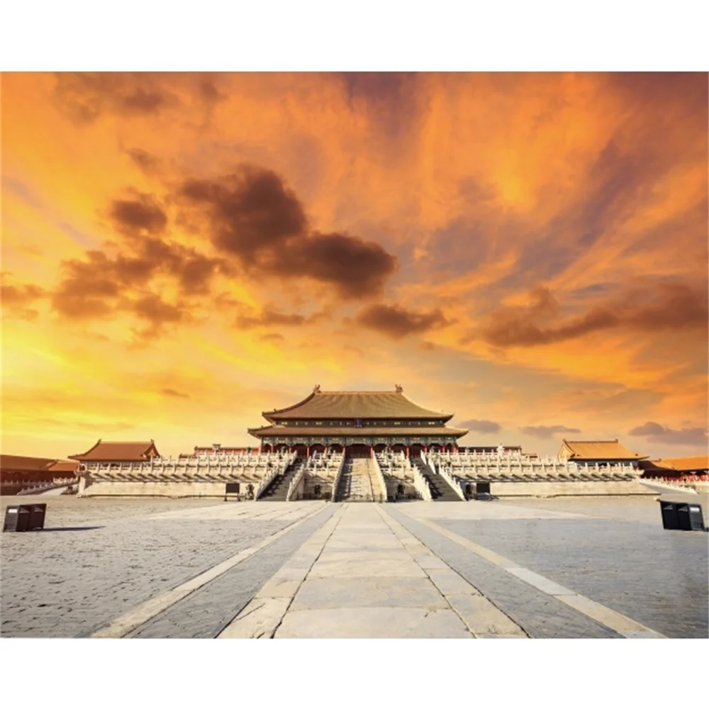 

Laeacco Canvas Calligraphy Painting Posters and Prints Beijing Forbidden City Scenery at Sunset Wall Art Picture for Living Room