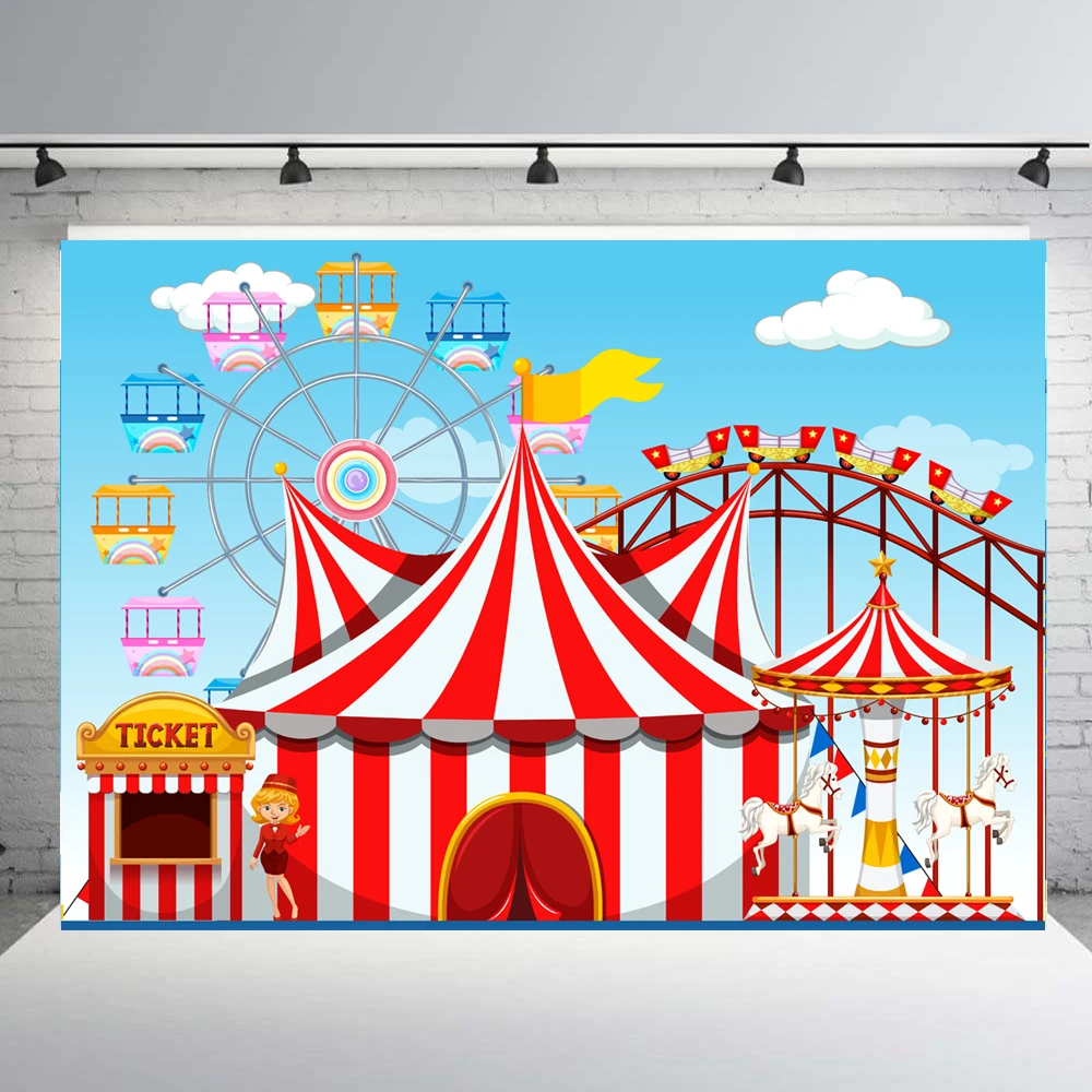 Фон BIEPOTO Carnival задний фон цирк с красной палаткой каруселем для фотосъемки детей