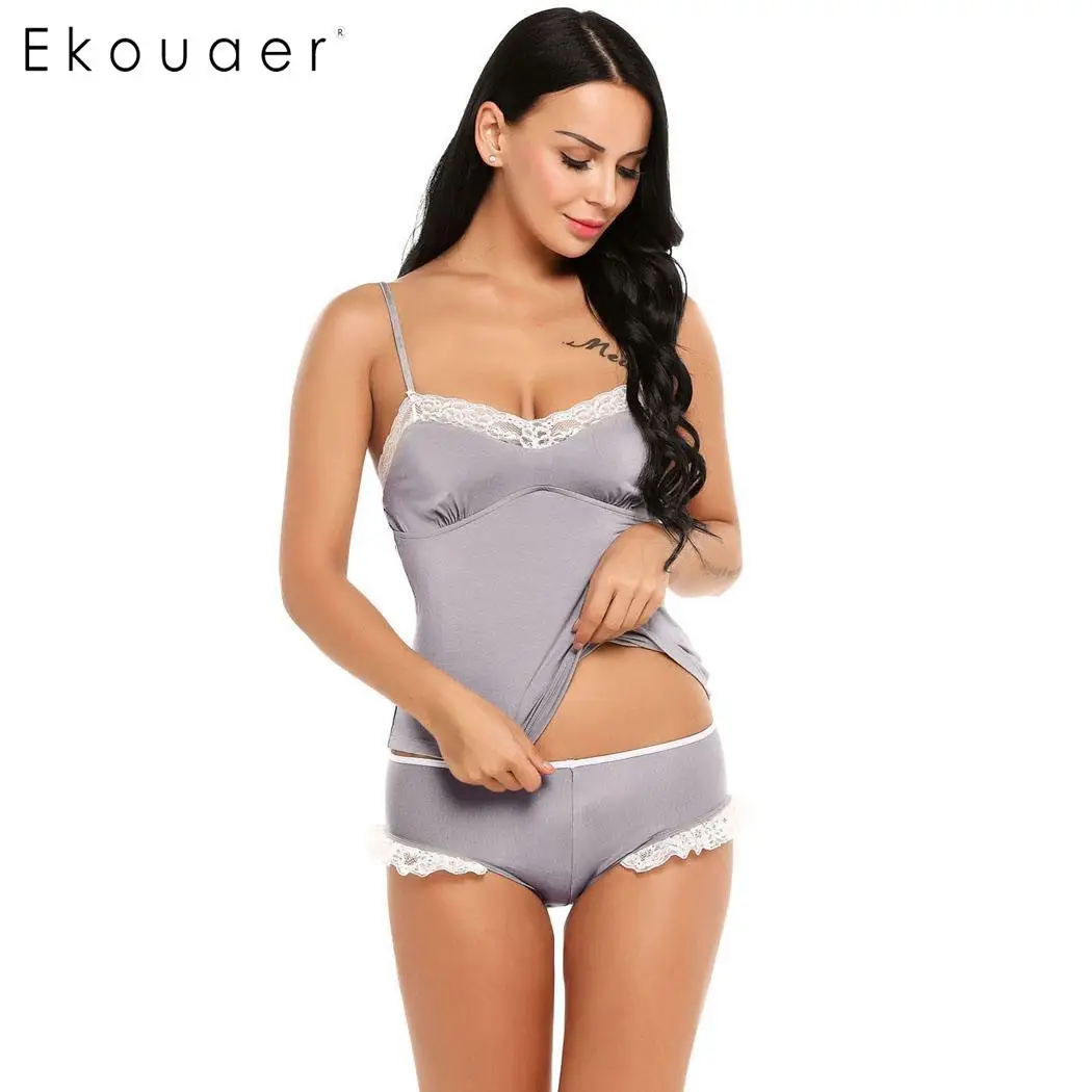 Женский пижамный комплект Ekouaer из двух предметов: кружевной топ на тонких