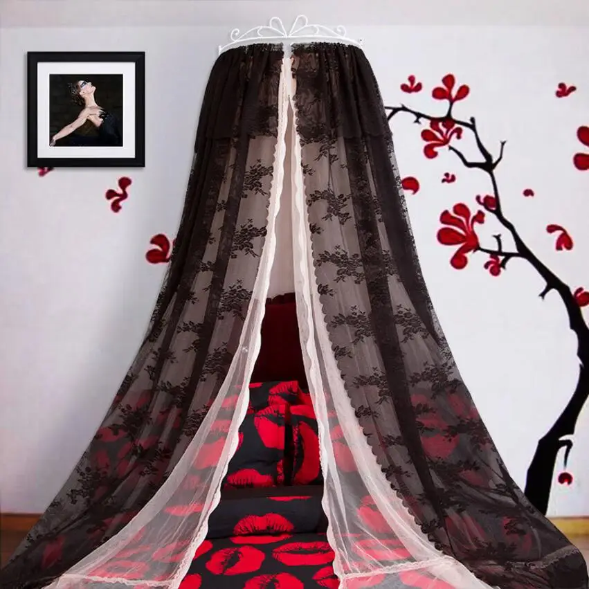 Luxury palace princess mosquito net bed mantle bed curtain bed valance insect screen lace hollow wrought iron bed frame mantle