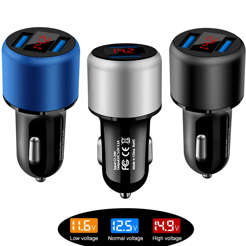 

5V 3.1A Dual USB Car Charger Adapter Digital LED Voltage Display Auto usb charger Fast Charging For iPhone Mobile Phone