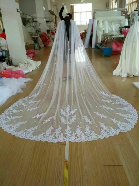 Price Cathedral Length 400cm*260cm Bridal Cape Lace Wedding Dress Cloak Accessory in White,Off-white,Ivory ZM001KD