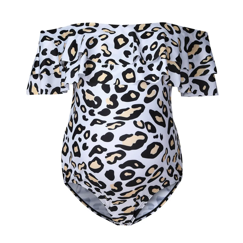 Женский купальный костюм большого размера купальники пляжная одежда для беременных танкини женский леопардовый принт бикини купальник с оборками для беременных a625