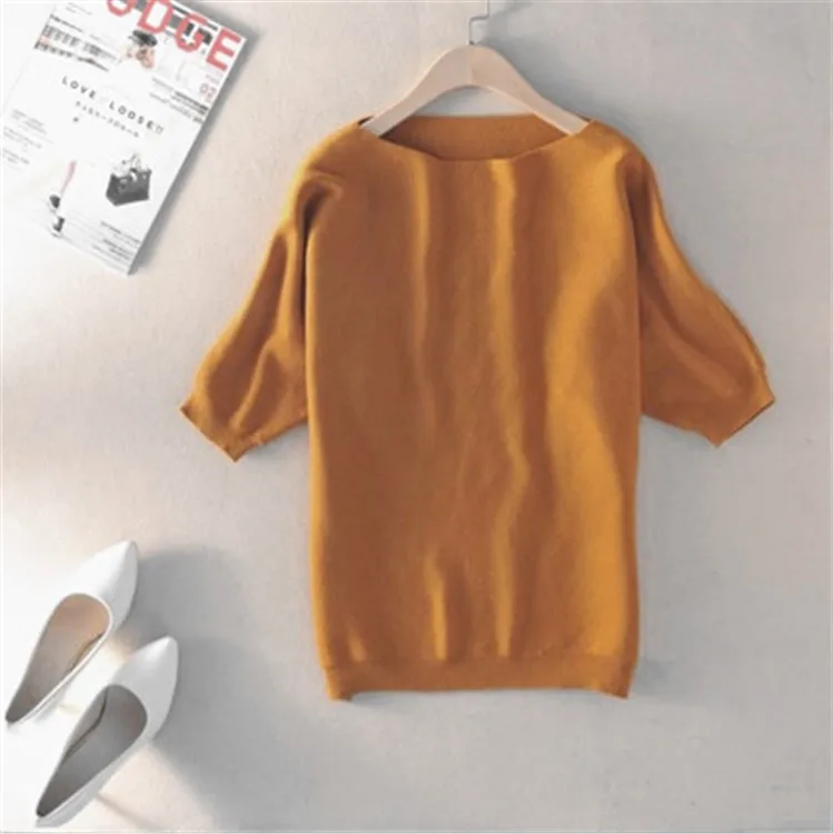Zocpt высококачественный кашемировый свитер женский Свободный Повседневный большой летучая мышь рубашка с коротким рукавом вязаный мягкий и удобный пуловер - Цвет: Dark Yellow