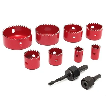 

8 Pcs Wood Alloy Iron Cutter Bimetal Hole Saw Drill Bit Kit with Hex Wrench Red
