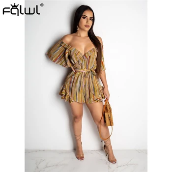 

FQLWL Off Shoulder Striped Bandage Summer Bodycon Jumpsuit Women Playsuit Strapless Backless Skinny Sexy Rompers Womens Jumpsuit