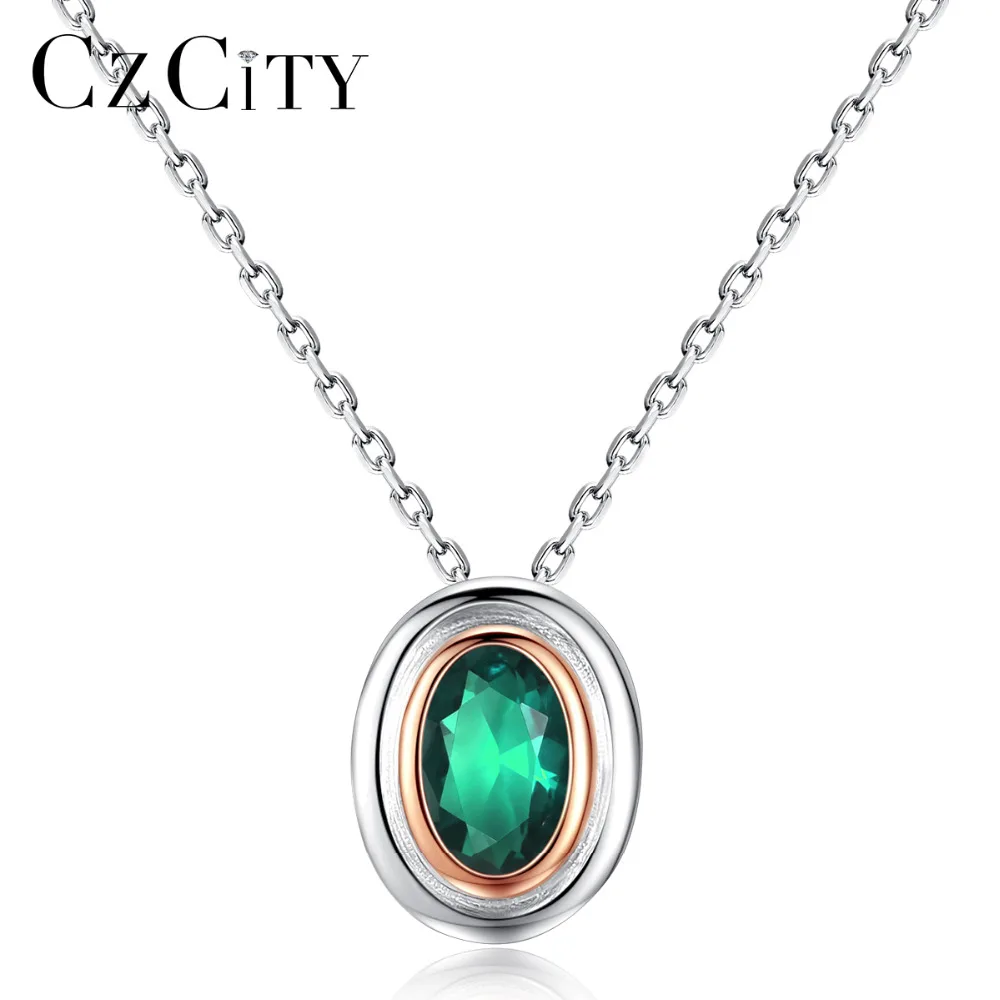 Czcity Brand Silver 925 Sterling Necklace Fine Jewelry For Women Oval
