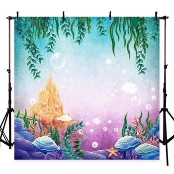 

MEHOFOTO Photography backdrop Little Mermaid Under Sea Bed Caslte Corals Ariel Princess Custom Photo Studio Backdrop Background