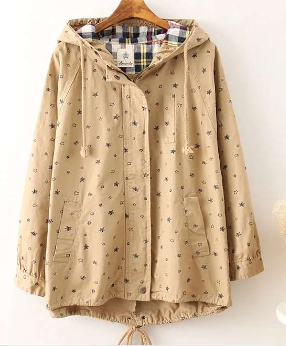 

Getting out of autumn/winter 2015 Japanese sen small pure and fresh and contracted printing hooded trench coat preppy style