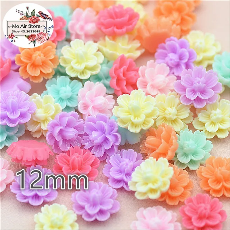 50pcs 12mm Mixed Color flower daisy resin flatback cabochon DIY jewelry/phone decoration No Hole