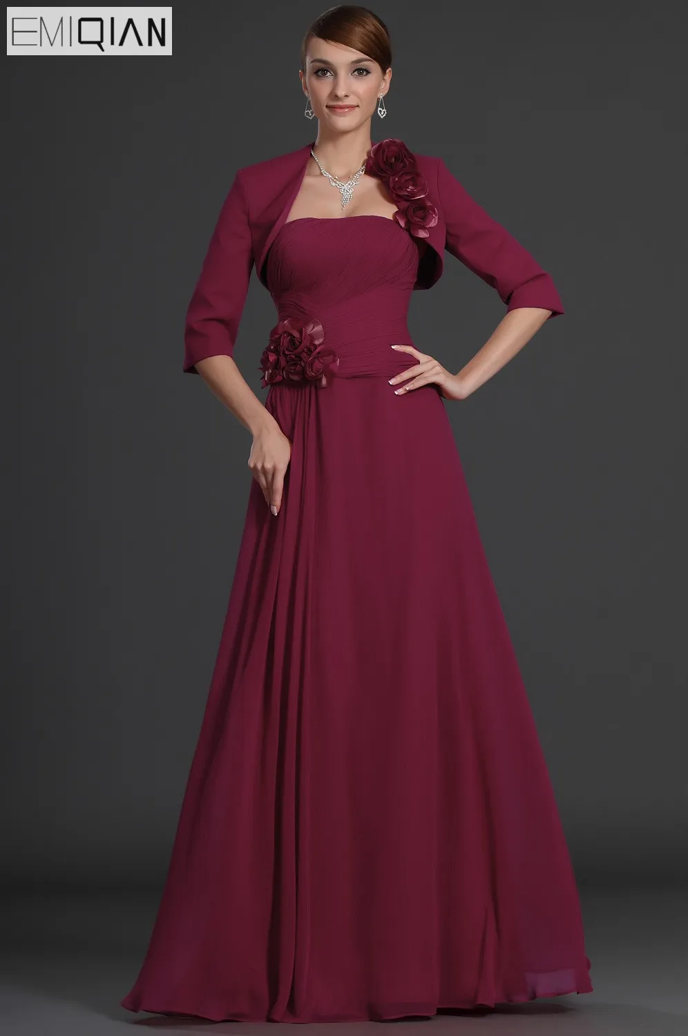 Elegant Plus Size Burgundy Mother Of The Bride Dresses With Jacket