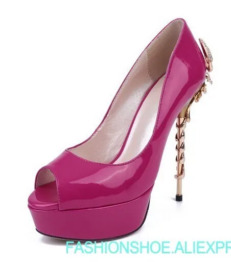 

Black Patent Leather Peep Toe Scorpion Heel Pumps Size 34-41 Golden Metal Heel Shoes for Ladies Designer Women Pumps