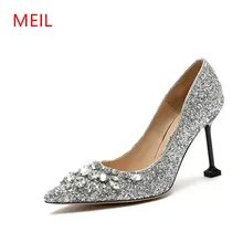 MEIL 2018 New Rhinestone High Heels Cinderella Shoes Woman Pumps Pointed toe Wedding Shoes woman 8 CM heels ladies shoes MEIL 2018 New Rhinestone High Heels Cinderella Shoes Woman Pumps Pointed toe Wedding Shoes woman 8 CM heels ladies shoes