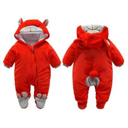 Одежда для новорожденных, Комбинезоны для маленьких девочек и мальчиков, теплый комбинезон с хлопковой подкладкой и капюшоном, детские зимние комбинезоны, зимняя одежда, TZ98 - Цвет: Red Zipper