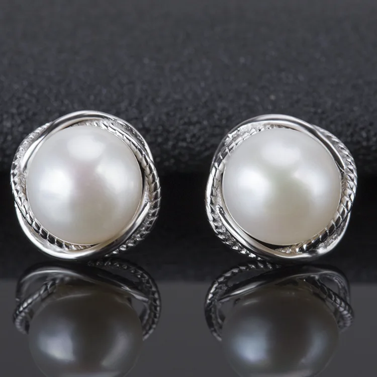 Freshwater Pearl Jewelry High Bright 9 10mm Button Shape Pearl Stud