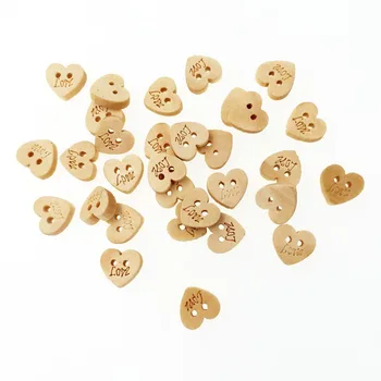 

200Pcs Kawaii Heart With Love Words Wood Button Sewing Accessories Decoration Buttons Scrapbooking Handmade Craft DIY 10mm