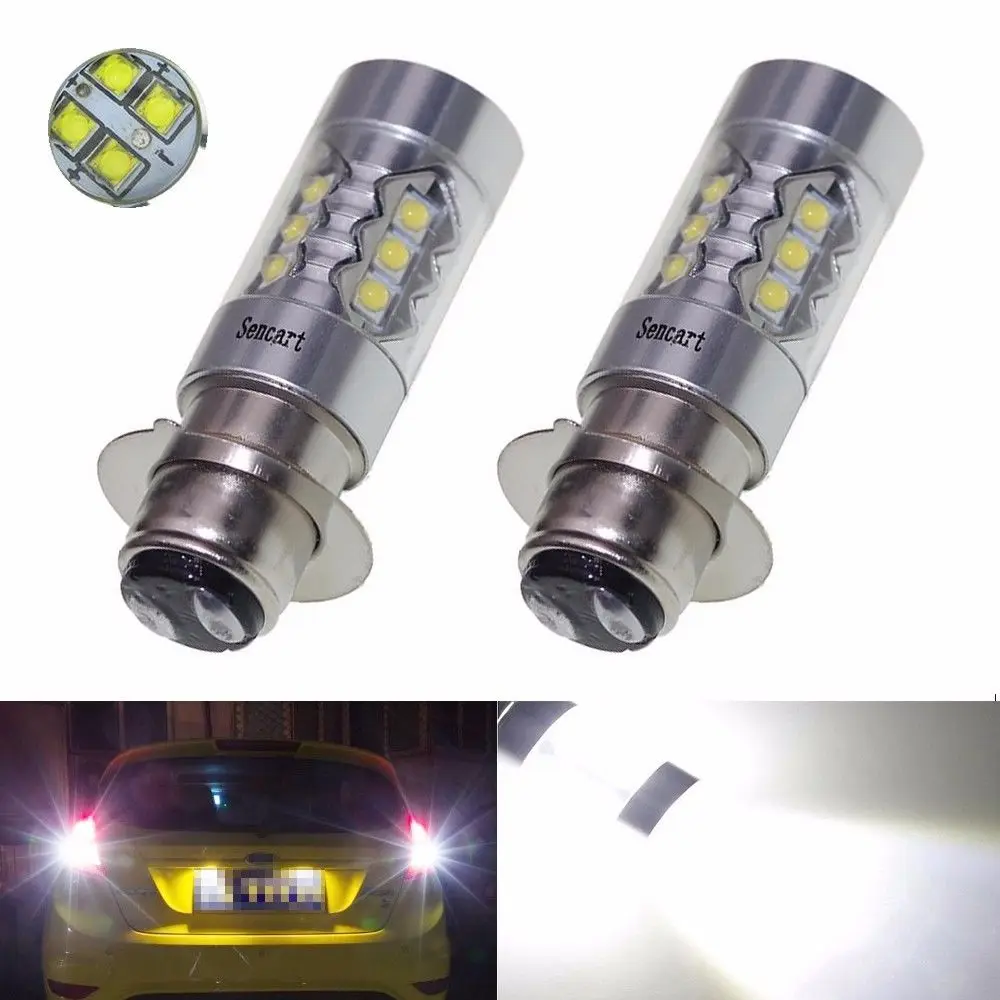 

2x High Quality P15D H6 16-CREE Chips 80w LED Motor Bike/Moped/Scooter/ATV Headlight Bulb Fog Lamp DRL H6 Car Light  6000K