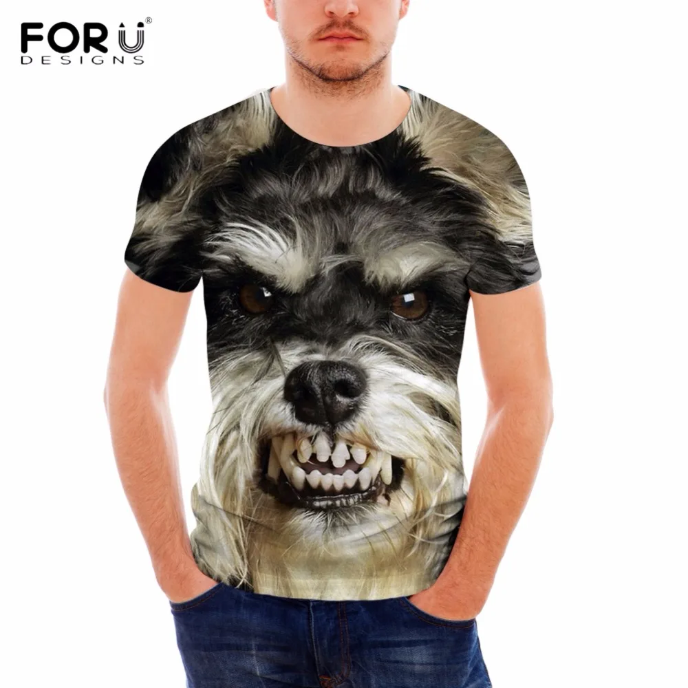 FORUDESIGNS/милые мужские футболки с 3D принтом собаки шнауцера модные топы короткими