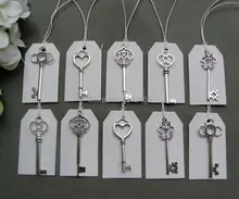 Mixed 100pcs Antique Silver Skeleton Keys&100 pcs white Tags Wedding Keys Charm Big Size  53-68mm