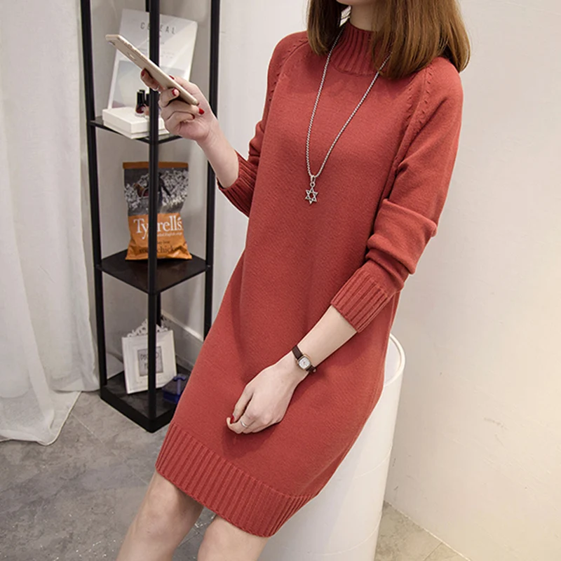 

Solid Sweater Dress Female Winter Long Fashion Winter Dress Women 2018 Warm Turtleneck Knitted Long Sleeve Autumn Winter Dress