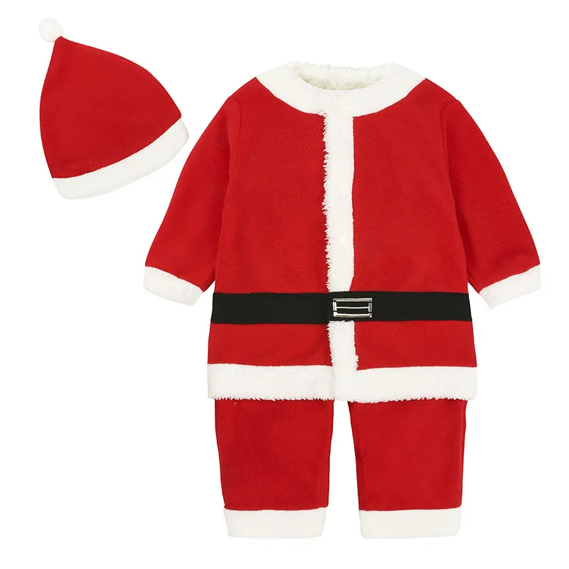 Красный Рождественский для маленьких мальчиков комбинезон шляпа флис зимние новорожденных Санта костюмы Комбинезоны наряд Платье для маленьких девочек Рождественские комбинезоны Кепки - Цвет: A1