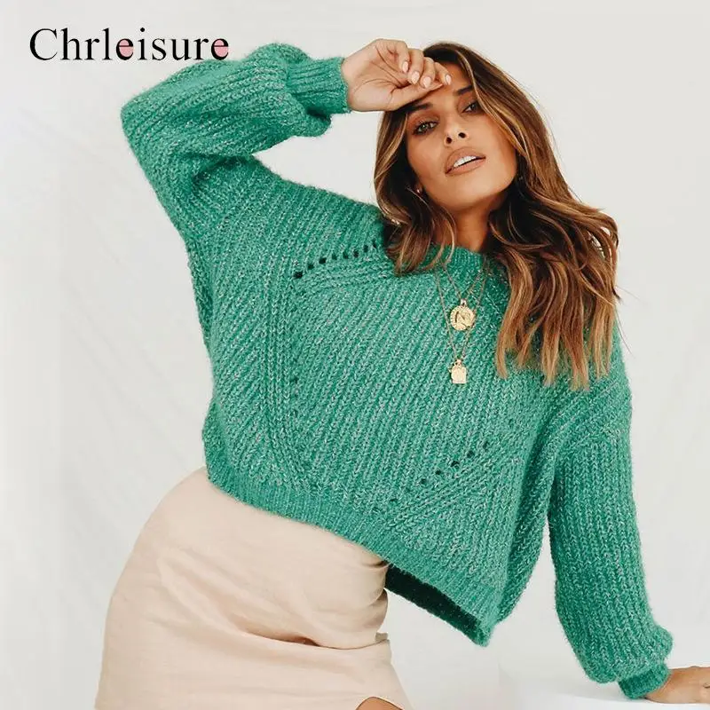 

Chrleisure Women's Sweater Commuting Sweater Loose Solid Color Sweater Long Sleeves Cuffs Tighten Knit Sweater Women