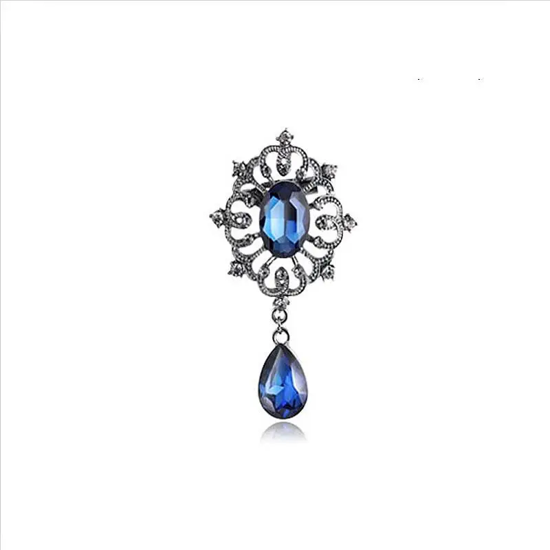 MISANANRYNE, красный, синий кристалл, капля воды, очаровательная брошь для женщин, ювелирные изделия, броши и булавки, вечерние ювелирные изделия, Mujer Bijoux, подарок - Окраска металла: Royal Blue