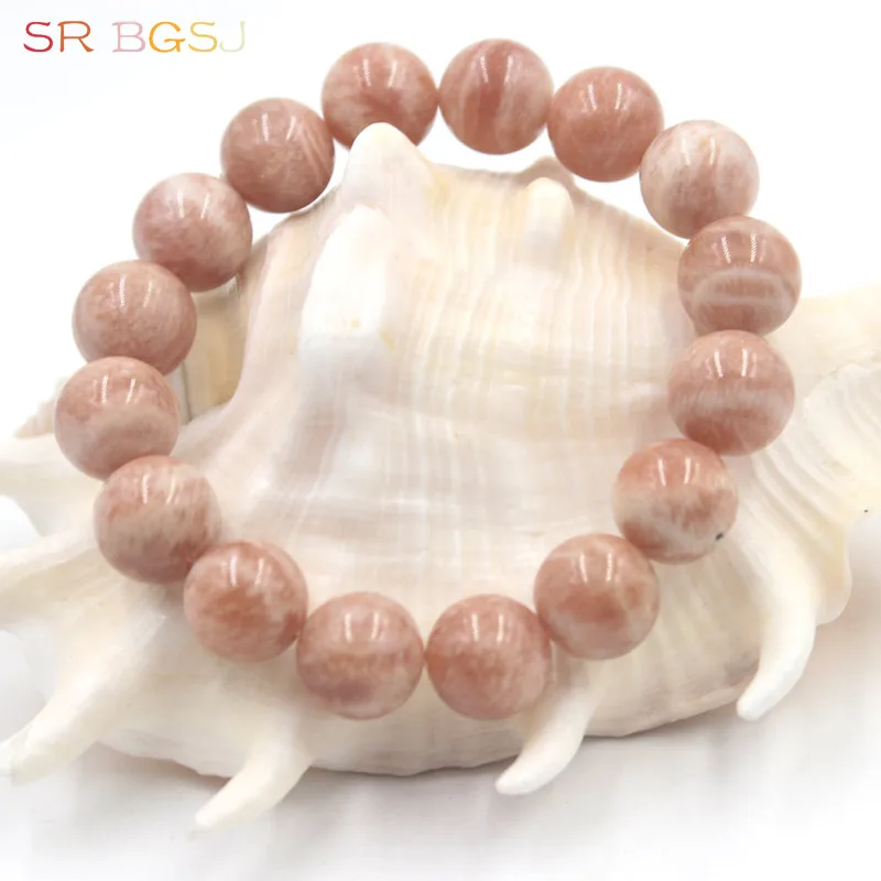

Free Shipping 6 8 10 12mm High Quality Round Sunstone Gems Natural Stone Stretchy Women Bracelet 7" 7.5" 8"