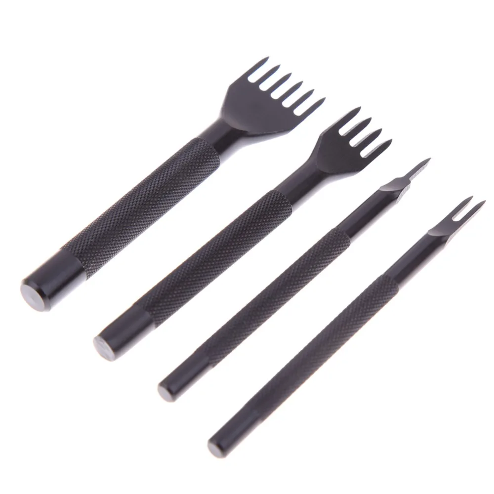 4Pcs Leather Craft Tools Black Steel Leather Hole Punches 1 2 4 6 Prong Diamond Point Chisel DIY Leathercraft Tools