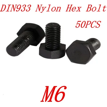 

50pcs DIN933 M6 Black nylon hex screw bolt bolts m6*10/12/16/20/25/30/35/40/45/50