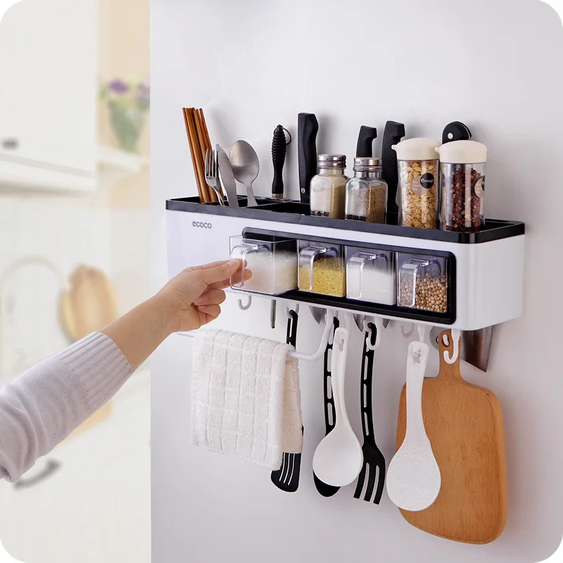 1pc Kitchen Seasoning Storage Rack Wall-mounted No Drilling Spice Organizer