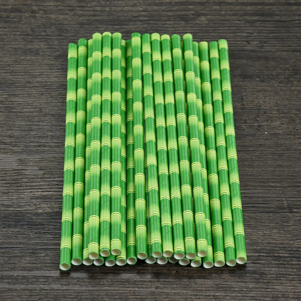 

New 25Pcs Bamboo Pattern Paper Straw Decoration Wedding Party Supplies Creative Disposable Straw Set