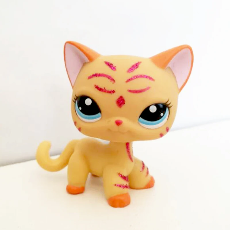 Rare pet shop lps toys cat short hair 2118 yellow kitty sparkle glitte